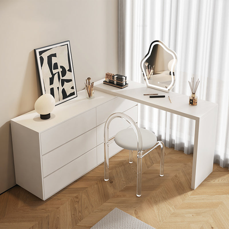 Contemporary Bedroom With Drawer White Solid Wood Lighted Mirror Dressing Table