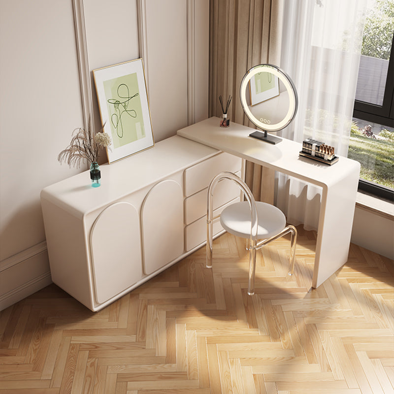White Contemporary Wood Mirror Bedroom With Drawer Dressing Table