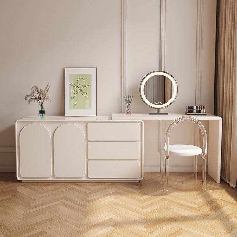 White Contemporary Wood Mirror Bedroom With Drawer Dressing Table