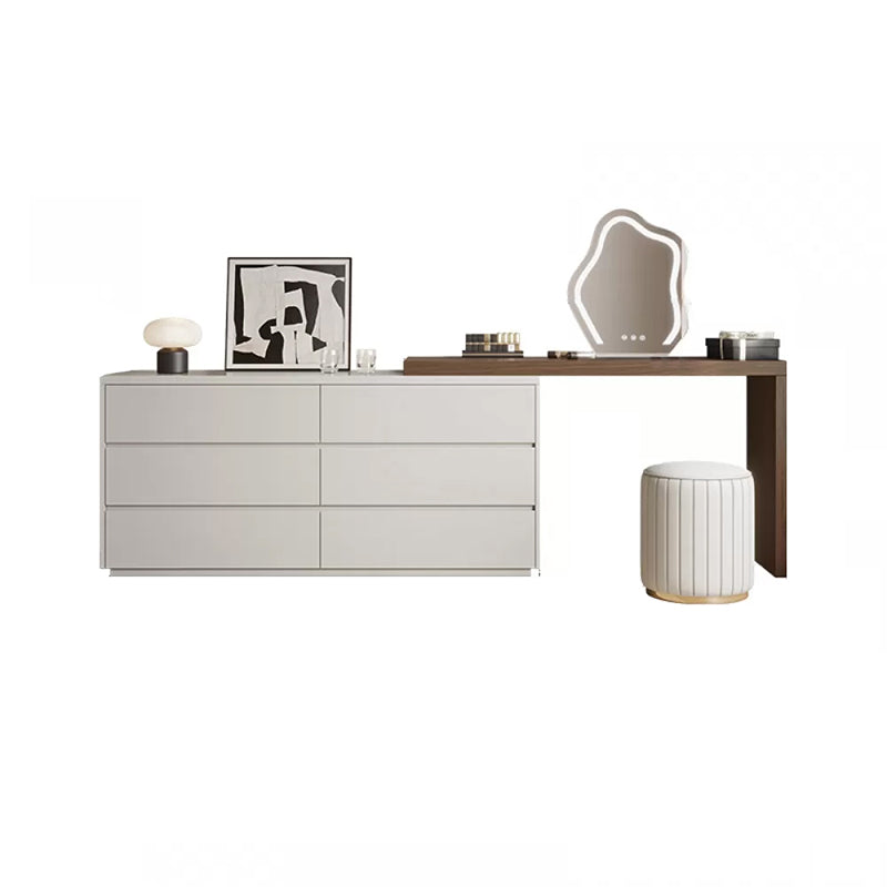 Contemporary With Drawer Solid Wood Mirror White Bedroom Make-up Vanity Makeup Vanity & Mirror & Stools Walnut White Clearhalo 'Bedroom Furniture' 'furn' 'furn_makeup_vanities' 'Furniture' 'Makeup Vanities' 'makeup_vanities' 7533301