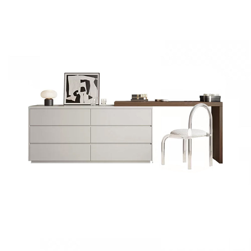 Contemporary With Drawer Solid Wood Mirror White Bedroom Make-up Vanity Makeup Vanity & Chair Walnut White Clearhalo 'Bedroom Furniture' 'furn' 'furn_makeup_vanities' 'Furniture' 'Makeup Vanities' 'makeup_vanities' 7533310