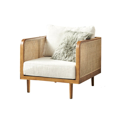 25,59 "hoher Leinensofa weißer Smoking -Arm -Sofa mit losen Rücken in festem Holz