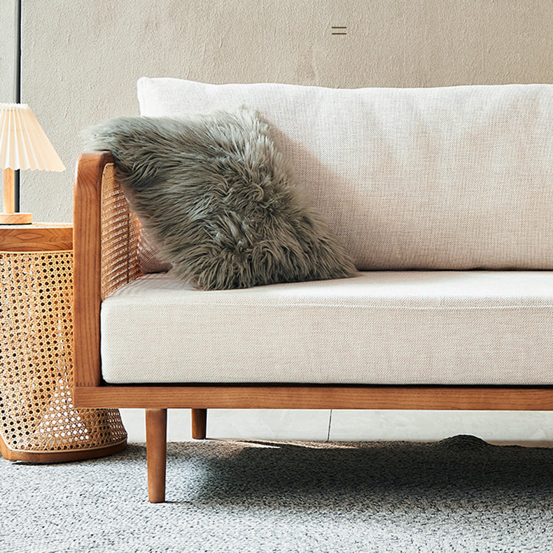 25,59 "hoher Leinensofa weißer Smoking -Arm -Sofa mit losen Rücken in festem Holz