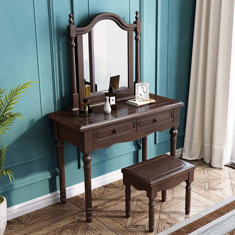 Victorian Solid Wood Vanity Makeup Dressing Table Stool Set with 2 Drawers Clearhalo 'Bedroom Furniture' 'furn' 'furn_makeup_vanities' 'Furniture' 'Makeup Vanities' 'makeup_vanities' 7533450