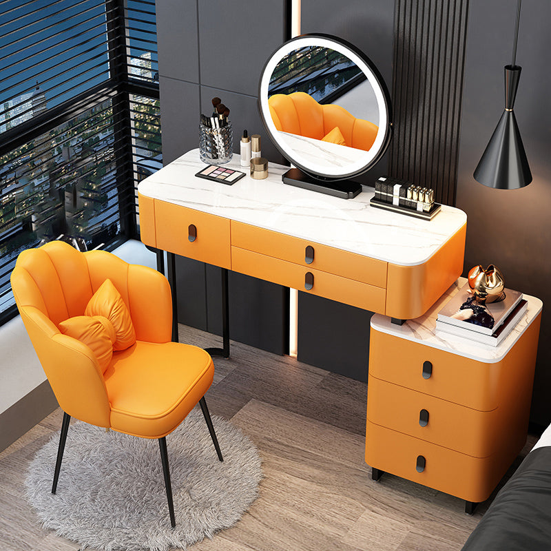 Contemporary Make-up Vanity with 6 Drawers and Stone Top for Bedroom