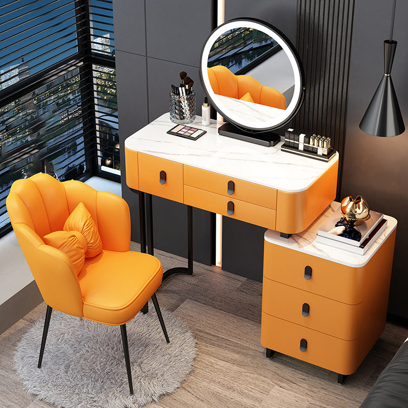 Contemporary Make-up Vanity with 6 Drawers and Stone Top for Bedroom