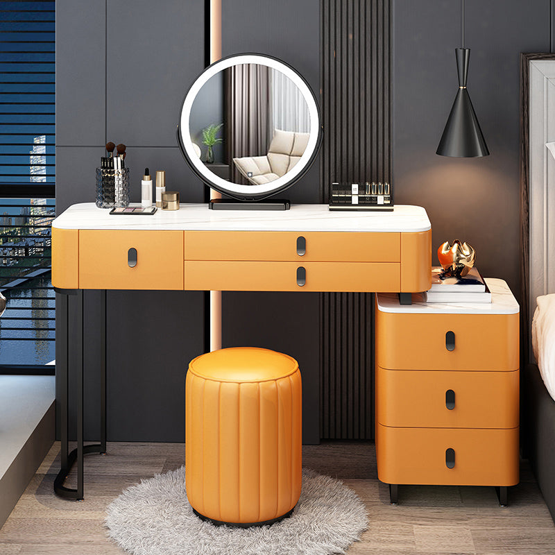 Contemporary Make-up Vanity with 6 Drawers and Stone Top for Bedroom