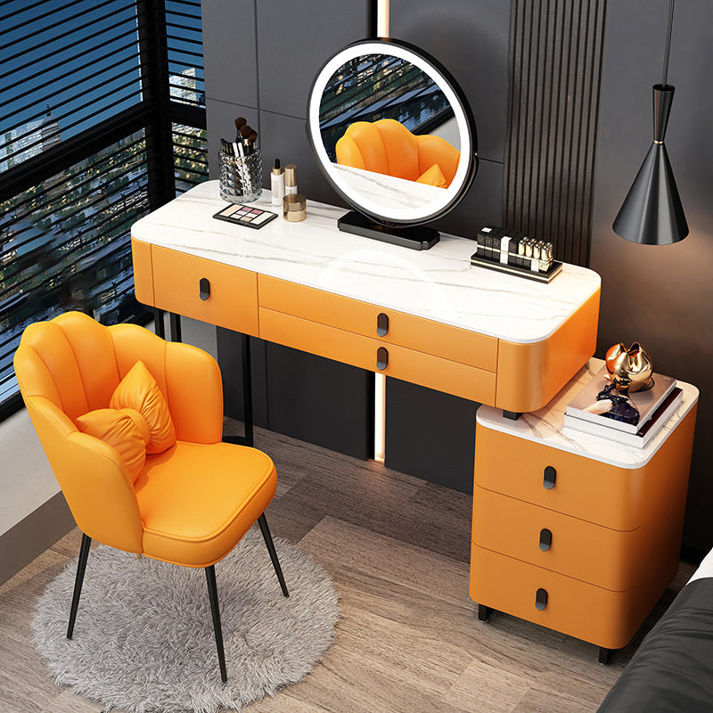 Contemporary Make-up Vanity with 6 Drawers and Stone Top for Bedroom