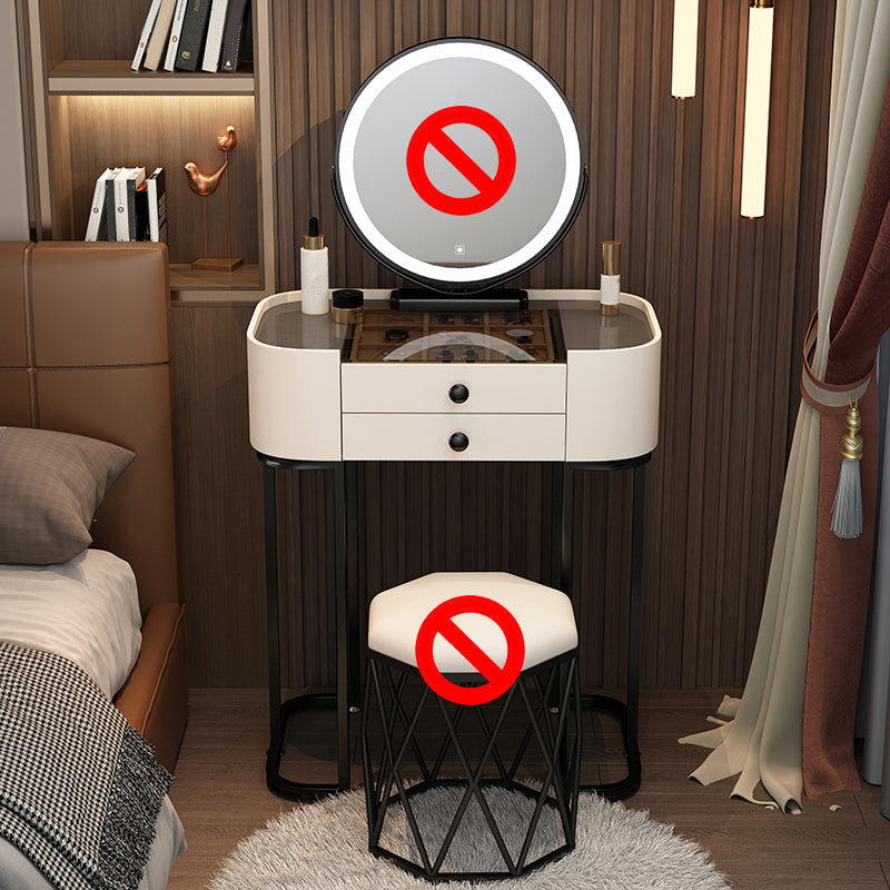 Contemporary Glass Top Make-up Vanity with Drawers in Wooden Frame