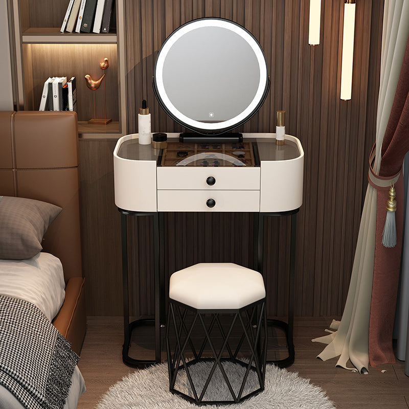Contemporary Glass Top Make-up Vanity with Drawers in Wooden Frame