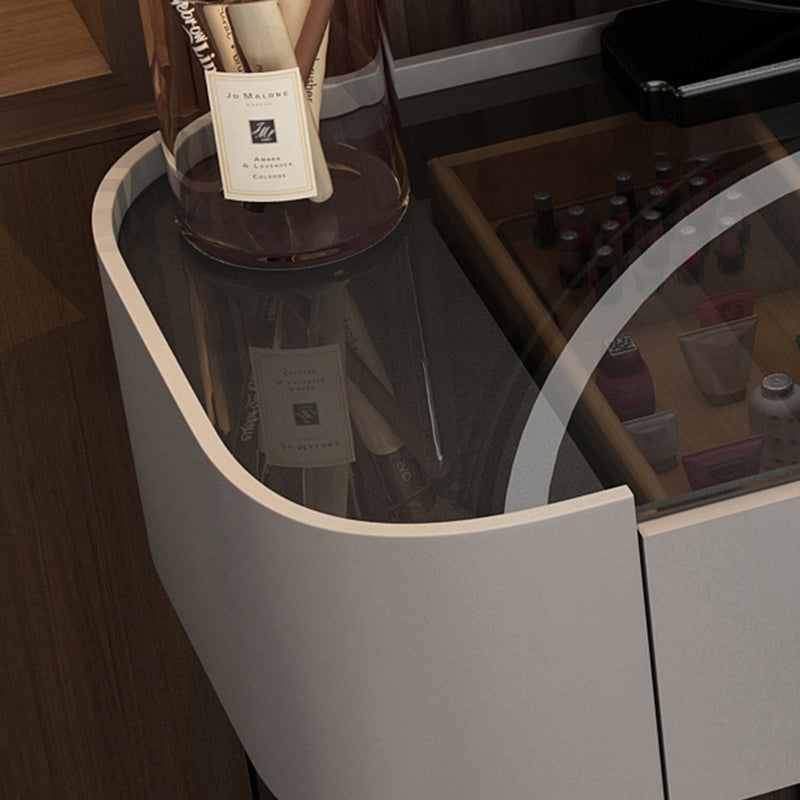 Contemporary Glass Top Make-up Vanity with Drawers in Wooden Frame