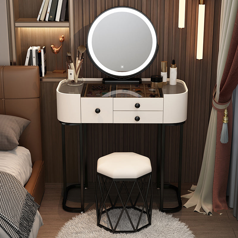 Contemporary Glass Top Make-up Vanity with Drawers in Wooden Frame