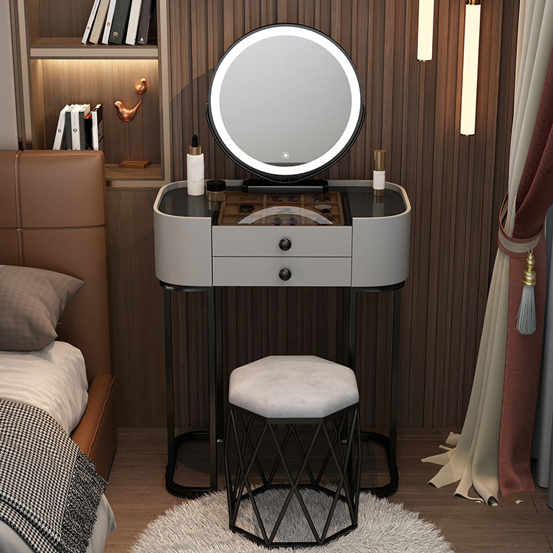 Contemporary Glass Top Make-up Vanity with Drawers in Wooden Frame