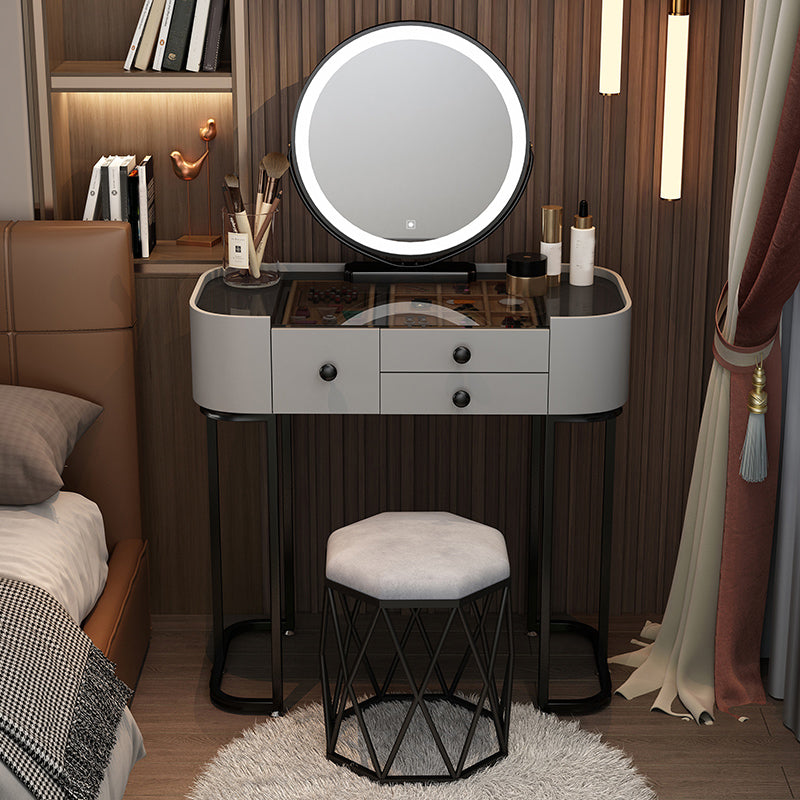 Contemporary Glass Top Make-up Vanity with Drawers in Wooden Frame
