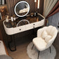 Contemporary Glass Top Make-up Vanity with Drawers in Wooden Frame