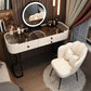 Contemporary Glass Top Make-up Vanity with Drawers in Wooden Frame