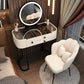 Contemporary Glass Top Make-up Vanity with Drawers in Wooden Frame