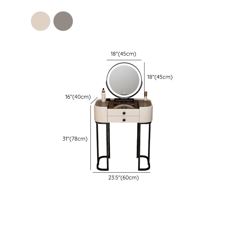 Contemporary Glass Top Make-up Vanity with Drawers in Wooden Frame