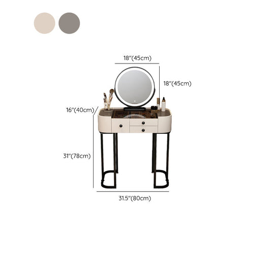 Contemporary Glass Top Make-up Vanity with Drawers in Wooden Frame