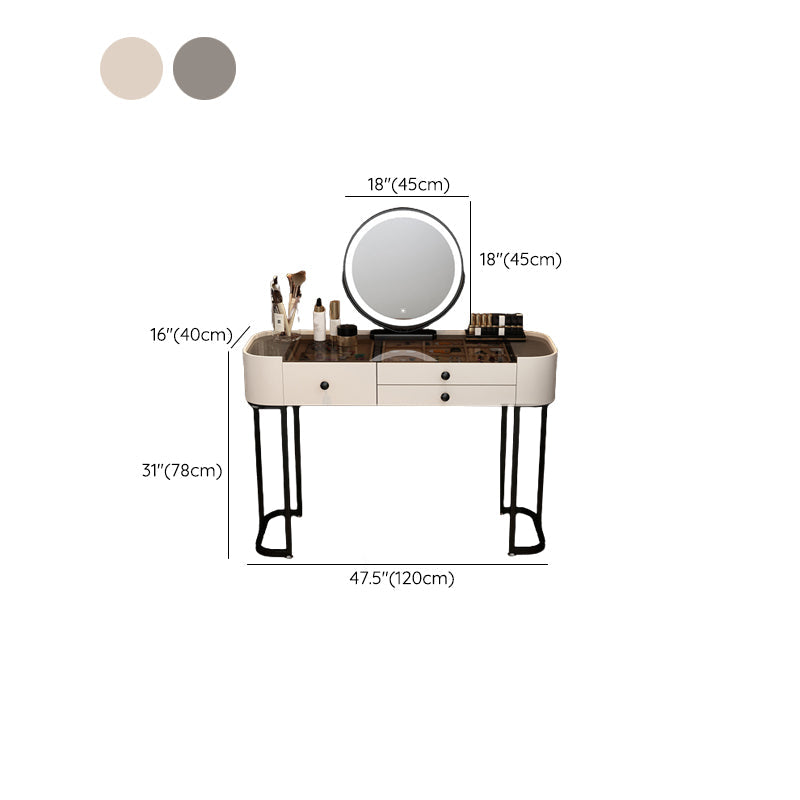 Contemporary Glass Top Make-up Vanity with Drawers in Wooden Frame