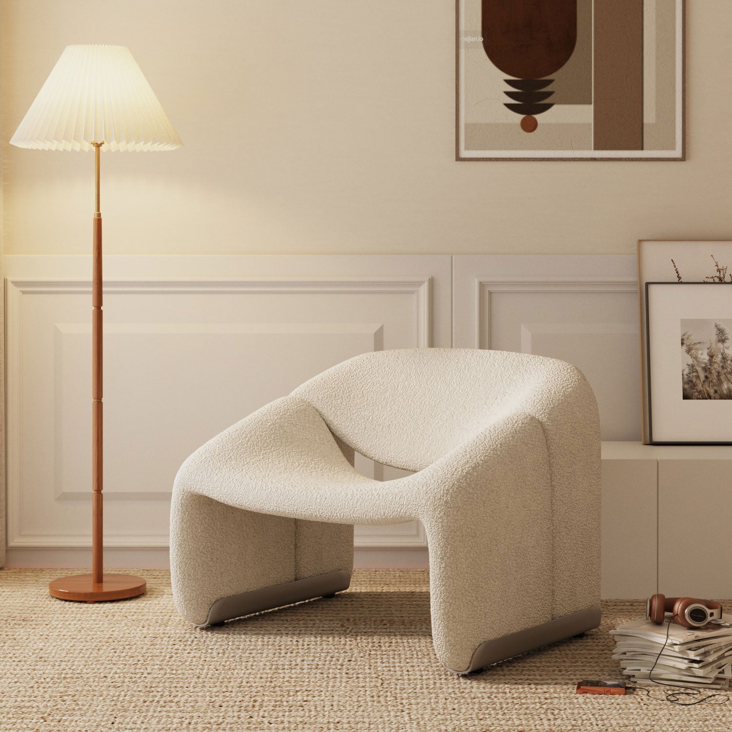 Scandinavian Seating White Cushions Standard Recessed Arm Living Room Sofa 31"L x 26"W x 31"H Flannel Clearhalo 'furn' 'furn_sofas' 'Furniture' 'Living Room Furniture' 'Sofa' 'sofas' 7533707