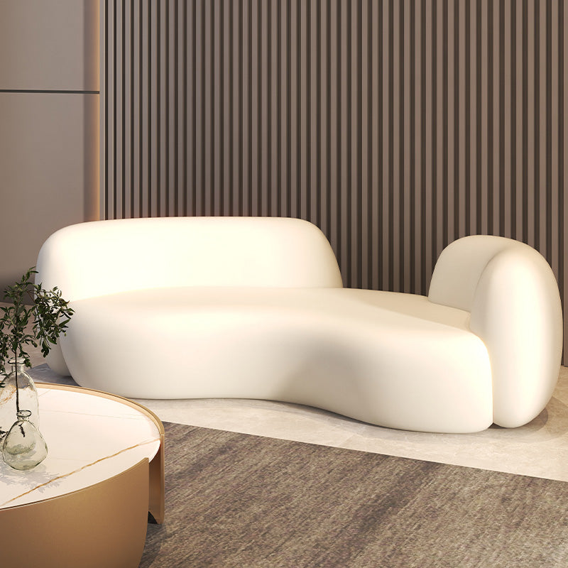 Scandinavian Seating Fabric Living Room White Tuxedo Arm Cushions Curved Sofa 98.4"L x 41.3"W x 28.3"H Clearhalo 'furn' 'furn_sofas' 'Furniture' 'Living Room Furniture' 'Sofa' 'sofas' 7533739