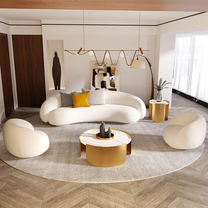 Skandinavisches Sofa Stoff weiß Wohnzimmer Smoking Armkissen gebogener Sofa