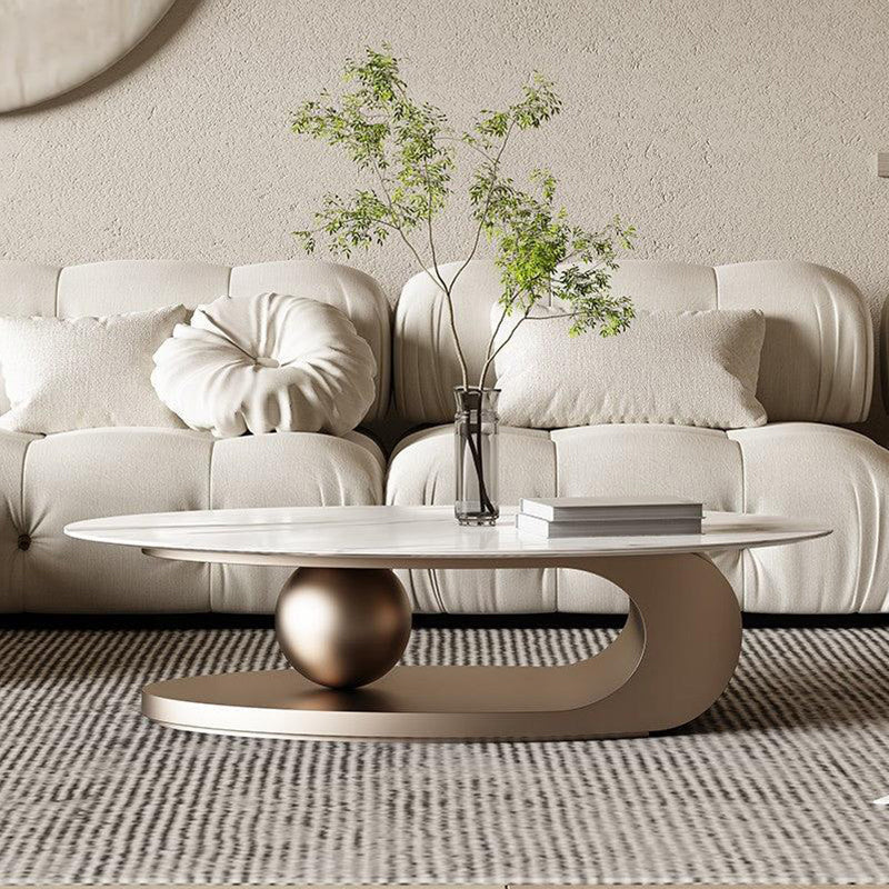 Glam Metal Abstract Base Cocktail Table Slate Top Coffee Table