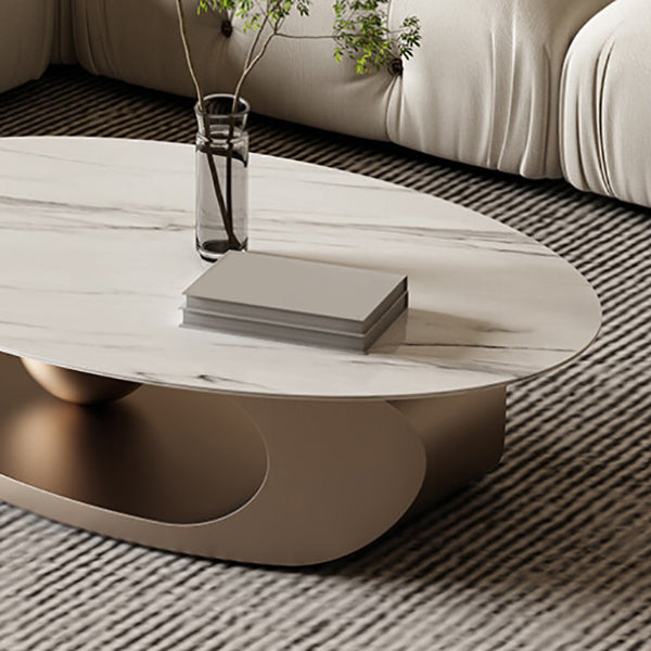 Glam Metal Abstract Base Cocktail Table Slate Top Coffee Table