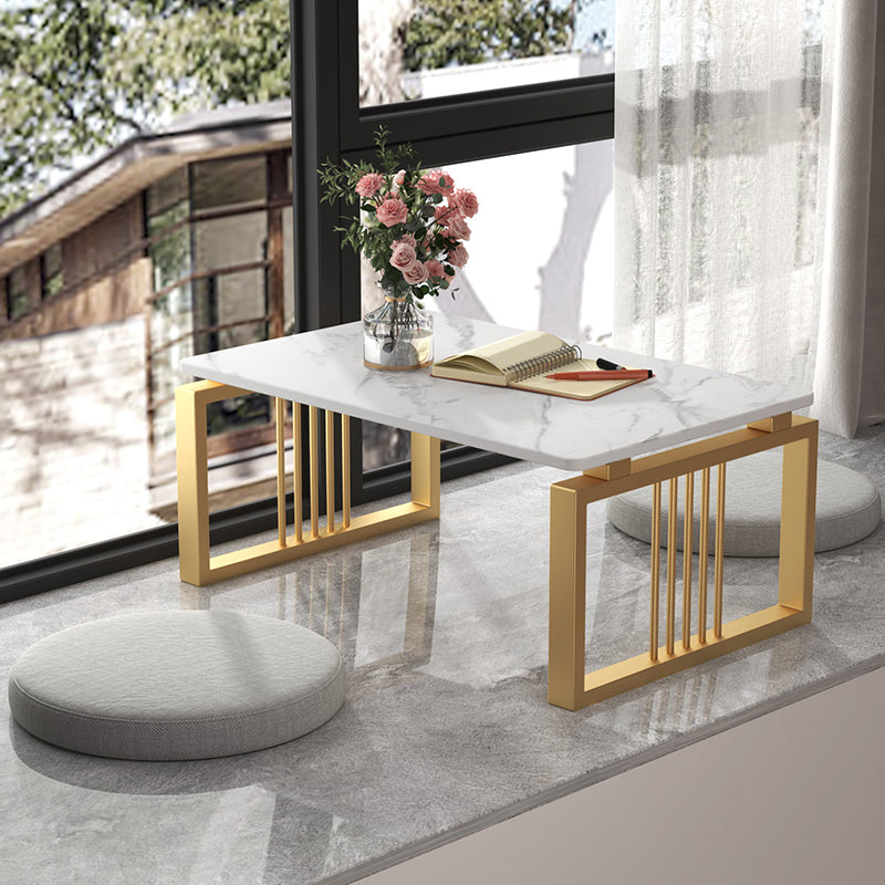 Glam Style Gold Iron Sled Base Coffee Table Rectangle Slate Table