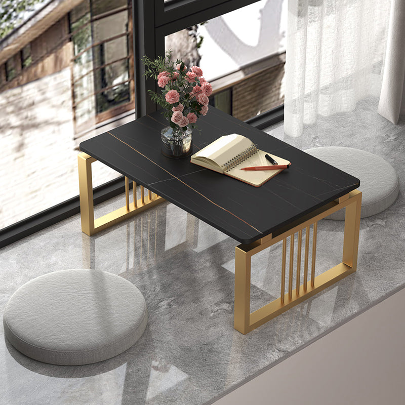 Glam Style Gold Iron Sled Base Coffee Table Rectangle Slate Table