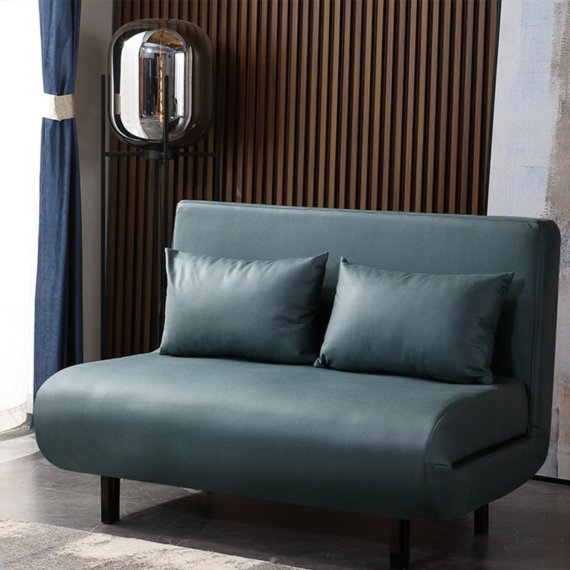 Contemporary Convertible Sofas with Tight Back in Faux Leather/Linen Blend 47"L x 28"W x 32"H Dark Blue Clearhalo 'furn' 'furn_futons' 'Furniture' 'Futons & Daybeds' 'Futons' 'Living Room Furniture' 7533979