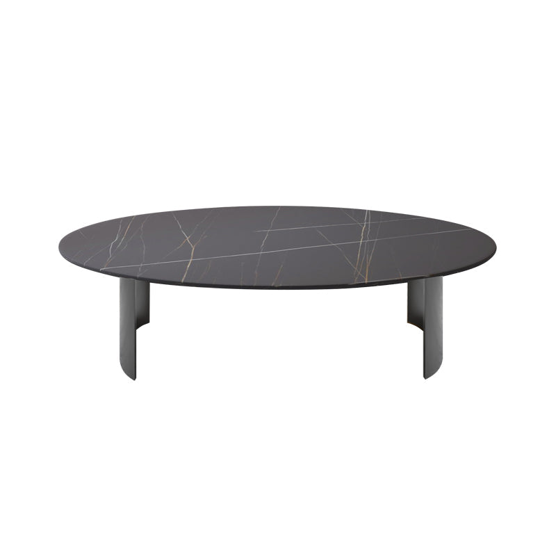 Glam Oval Slate Top Coffee Table Steel 2 Legs Cocktail Table Black Clearhalo 'Coffee & Accent Tables' 'Coffee Tables' 'coffee_tables' 'furn' 'furn_coffee_tables' 'Furniture' 'Living Room Furniture' 7533985