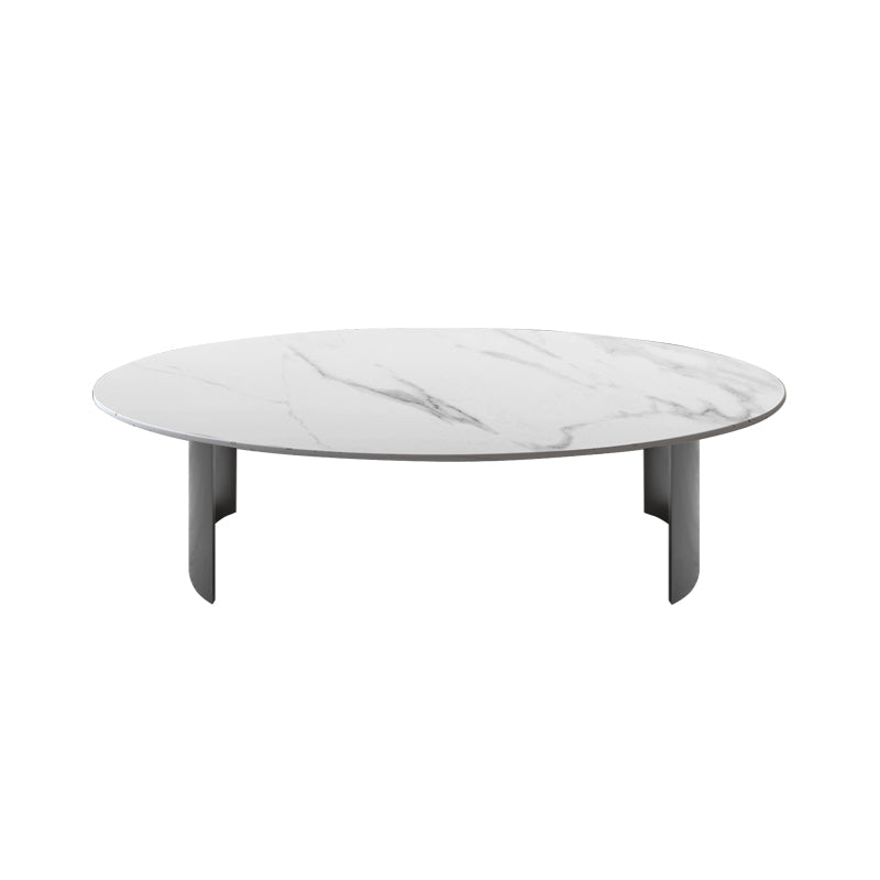 Glam Oval Slate Top Coffee Table Steel 2 Legs Cocktail Table White-Black Clearhalo 'Coffee & Accent Tables' 'Coffee Tables' 'coffee_tables' 'furn' 'furn_coffee_tables' 'Furniture' 'Living Room Furniture' 7533986
