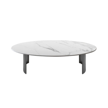 Glam Oval Slate Top Coffee Table Steel 2 Legs Cocktail Table White-Black Clearhalo 'Coffee & Accent Tables' 'Coffee Tables' 'coffee_tables' 'furn' 'furn_coffee_tables' 'Furniture' 'Living Room Furniture' 7533986