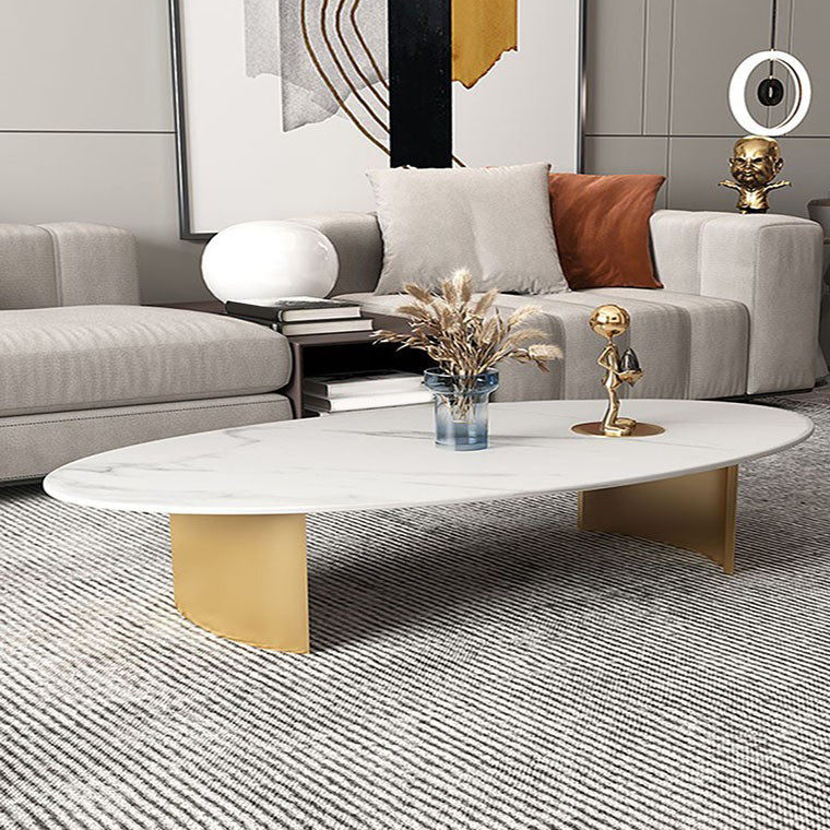 Glam Oval Slate Top Coffee Table Steel 2 Legs Cocktail Table Clearhalo 'Coffee & Accent Tables' 'Coffee Tables' 'coffee_tables' 'furn' 'furn_coffee_tables' 'Furniture' 'Living Room Furniture' 7533987