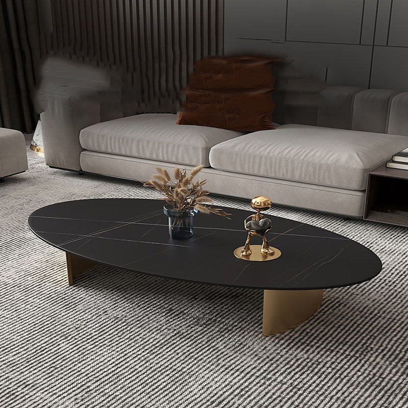 Glam Oval Slate Top Coffee Table Steel 2 Legs Cocktail Table Clearhalo 'Coffee & Accent Tables' 'Coffee Tables' 'coffee_tables' 'furn' 'furn_coffee_tables' 'Furniture' 'Living Room Furniture' 7533989