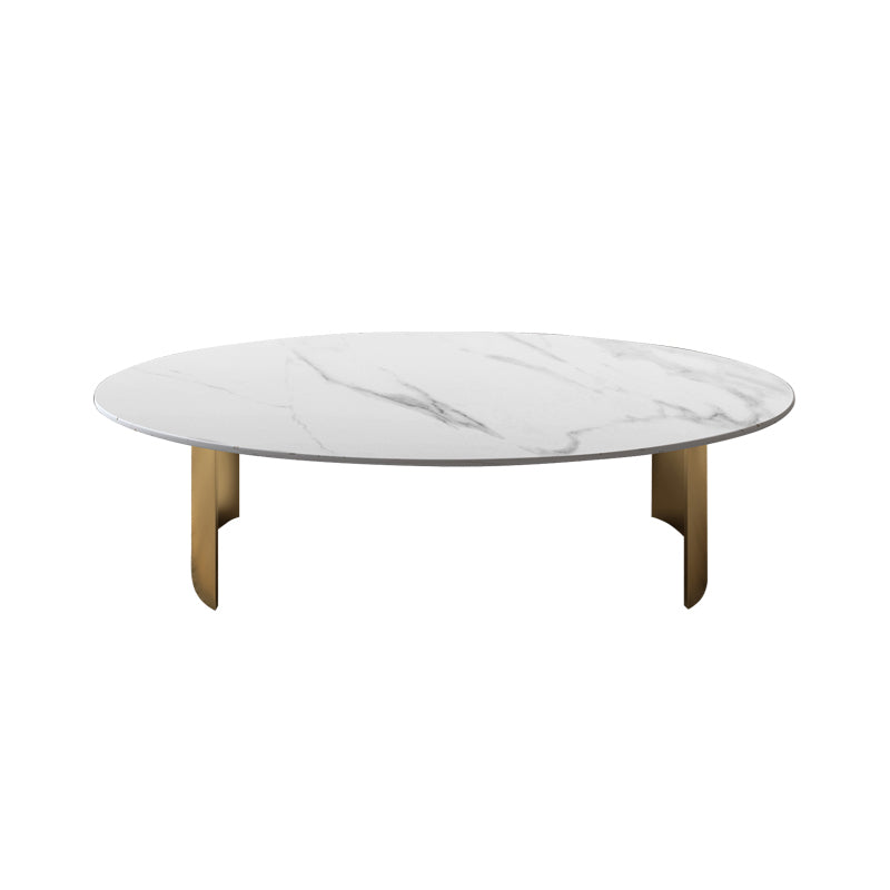 Glam Oval Slate Top Coffee Table Steel 2 Legs Cocktail Table White-Gold Clearhalo 'Coffee & Accent Tables' 'Coffee Tables' 'coffee_tables' 'furn' 'furn_coffee_tables' 'Furniture' 'Living Room Furniture' 7533991