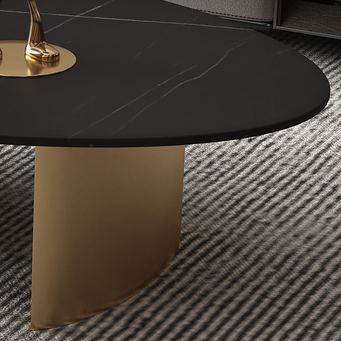 Glam Oval Slate Top Coffee Table Steel 2 Legs Cocktail Table Clearhalo 'Coffee & Accent Tables' 'Coffee Tables' 'coffee_tables' 'furn' 'furn_coffee_tables' 'Furniture' 'Living Room Furniture' 7533993