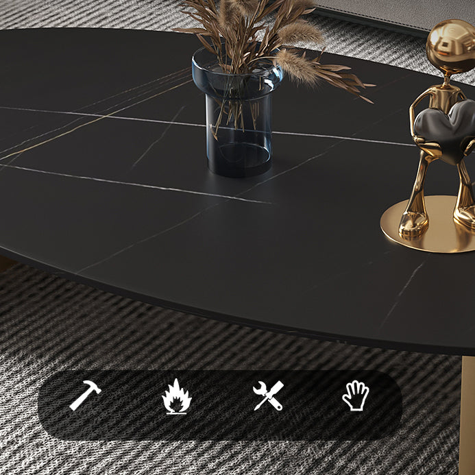 Glam Oval Slate Top Coffee Table Steel 2 Legs Cocktail Table Clearhalo 'Coffee & Accent Tables' 'Coffee Tables' 'coffee_tables' 'furn' 'furn_coffee_tables' 'Furniture' 'Living Room Furniture' 7533995