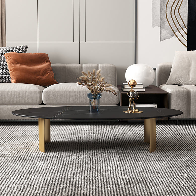 Glam Oval Slate Top Coffee Table Steel 2 Legs Cocktail Table Clearhalo 'Coffee & Accent Tables' 'Coffee Tables' 'coffee_tables' 'furn' 'furn_coffee_tables' 'Furniture' 'Living Room Furniture' 7533996