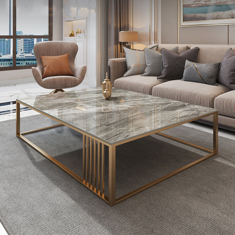 Glam Style Gold Iron Frame Coffee Table Gray Slate Table Top Coffee