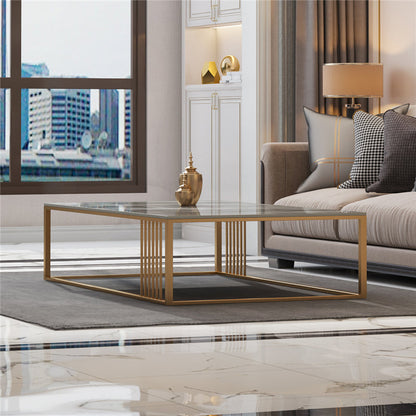 Glam Style Gold Iron Frame Coffee Table Gray Slate Table Top Coffee