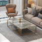 Glam Style Gold Iron Frame Coffee Table Gray Slate Table Top Coffee