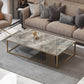 Glam Style Gold Iron Frame Coffee Table Gray Slate Table Top Coffee