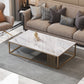 Glam Style Gold Iron Frame Coffee Table Gray Slate Table Top Coffee
