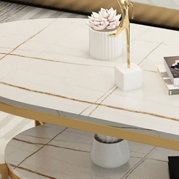 Oval Slate Top Coffee Table Iron 4 Legs Cocktail Table with Shelf Clearhalo 'Coffee & Accent Tables' 'Coffee Tables' 'coffee_tables' 'furn' 'furn_coffee_tables' 'Furniture' 'Living Room Furniture' 7534029