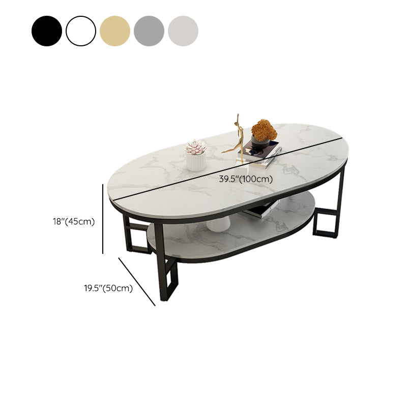 Oval Slate Top Coffee Table Iron 4 Legs Cocktail Table with Shelf Clearhalo 'Coffee & Accent Tables' 'Coffee Tables' 'coffee_tables' 'furn' 'furn_coffee_tables' 'Furniture' 'Living Room Furniture' 7534036