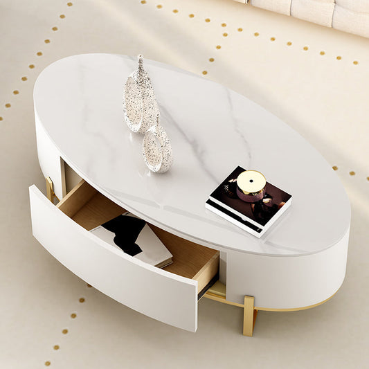 Mesa de café de 4 patas Mesa de cóctel con tapa de pizarra ovalada con cajón