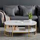 Oval Top Coffee Table Steel Sled Base Cocktail Table with Shelf